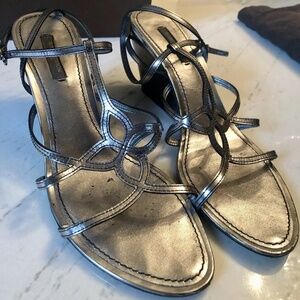 Louis Vuitton silver wedge sandals